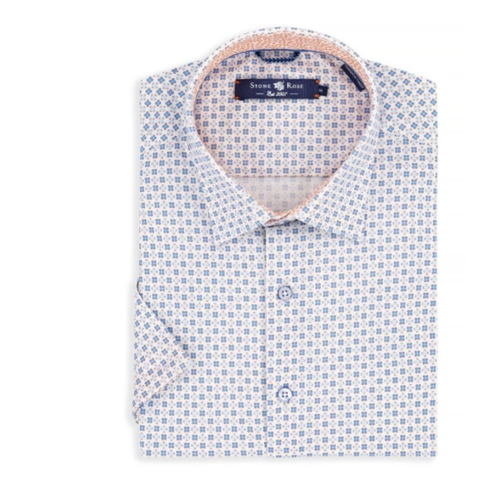 Stone Rose Blue Geometric Print Knit Short Sleeve